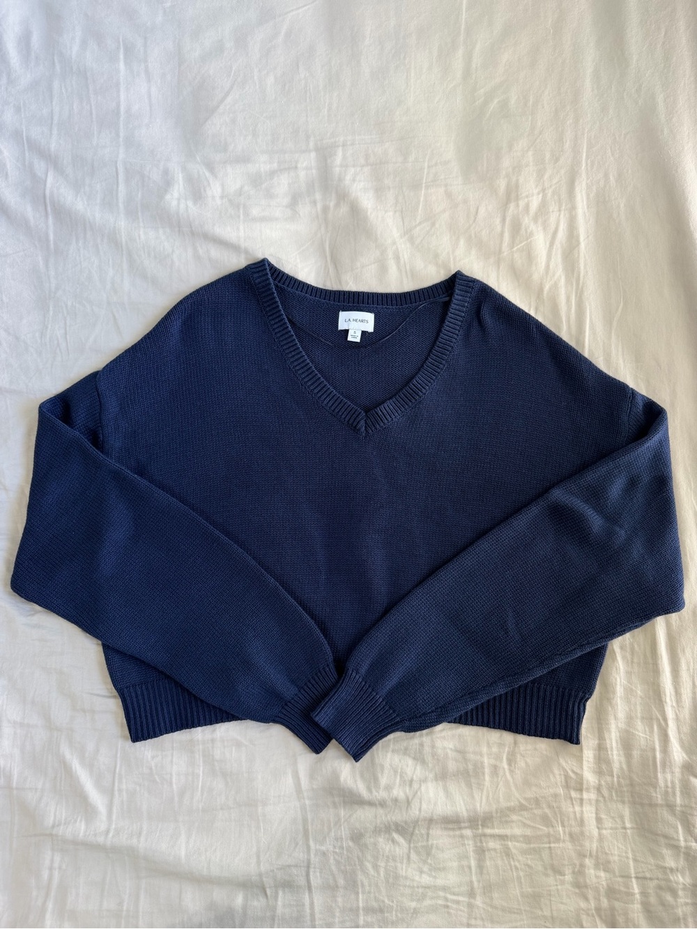 Navy V-Neck Cropped Women's Sweater